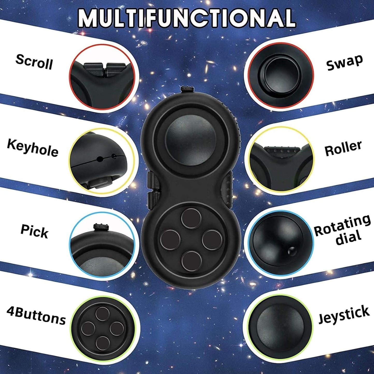 YANHAI Original Fidget Toy Game, Rubberized Classical Controller Fidget Concentration Toy with 8-Fidget Functions and Lanyard - Excellent for Relieving Stress and Anxiety,The Most Ergonomic,Buy now and enjoy.